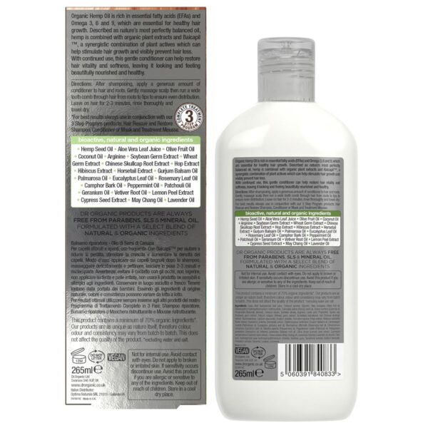 dr.organic Hemp Oil Rescue Conditioner 265ml - Image 3