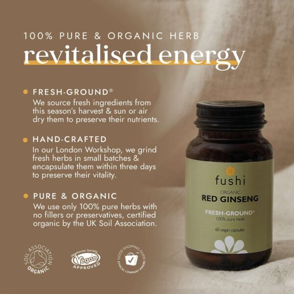 Fushi Single Herb Supplements Organic Red Ginseng x 60 Capsules — изображение 3