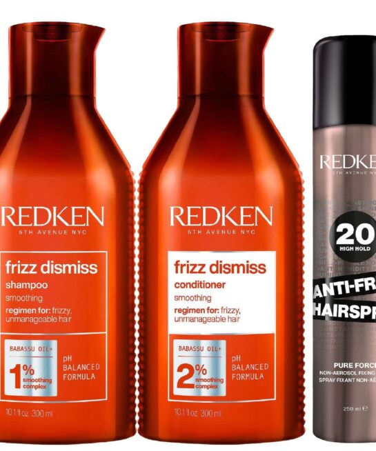 Redken Trio: Frizz Dismiss Shampoo 300ml, Conditioner 300ml & Anti-Frizz Hairspray 250ml