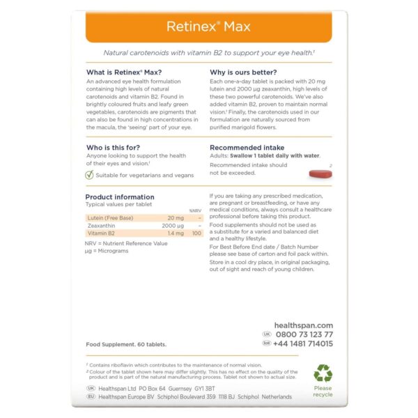 Healthspan Vitamins & Supplements Retinex® Max Tablets x 60 — изображение 2