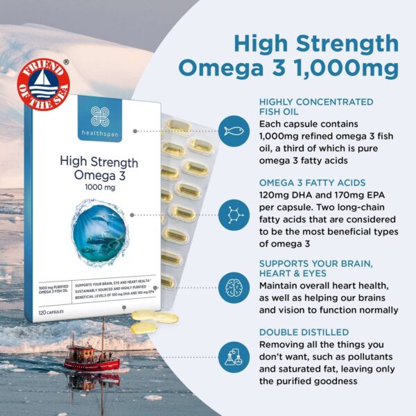 Healthspan Vitamins & Supplements High Strength Omega 3 1000mg Capsules x 120 — изображение 4