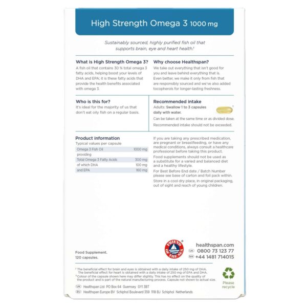 Healthspan Vitamins & Supplements High Strength Omega 3 1000mg Capsules x 120 — изображение 2