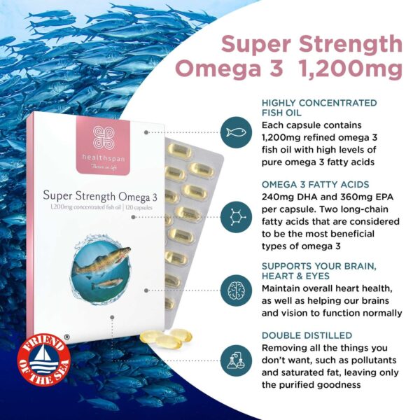 Healthspan Vitamins & Supplements Super Strength Omega 3 1200mg Capsules x 60 — изображение 6
