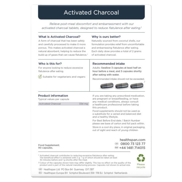 Healthspan Vitamins & Supplements Activated Charcoal Capsules x 90 — изображение 2