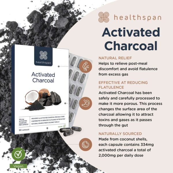 Healthspan Vitamins & Supplements Activated Charcoal Capsules x 90 — изображение 4