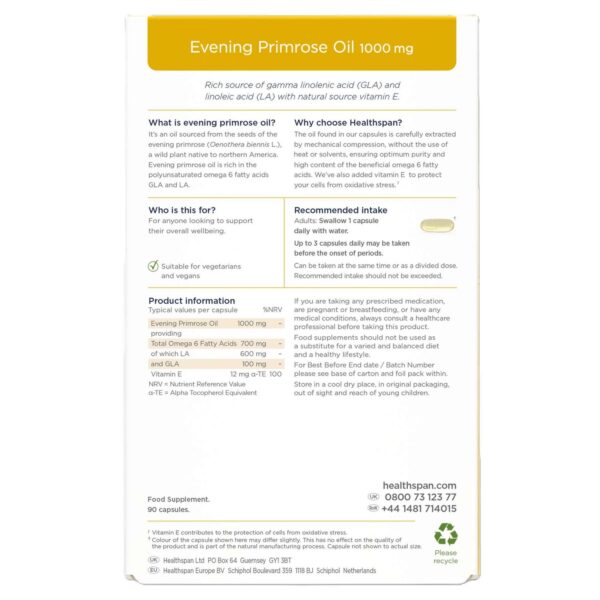 Healthspan Vitamins & Supplements Evening Primrose Oil 1000mg Capsules x 90 — изображение 2