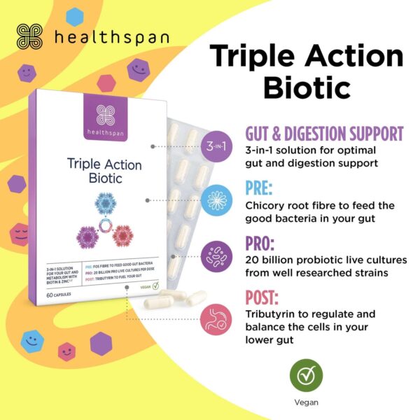 Healthspan Vitamins & Supplements Triple Action Biotic Capsules x 60 — изображение 4