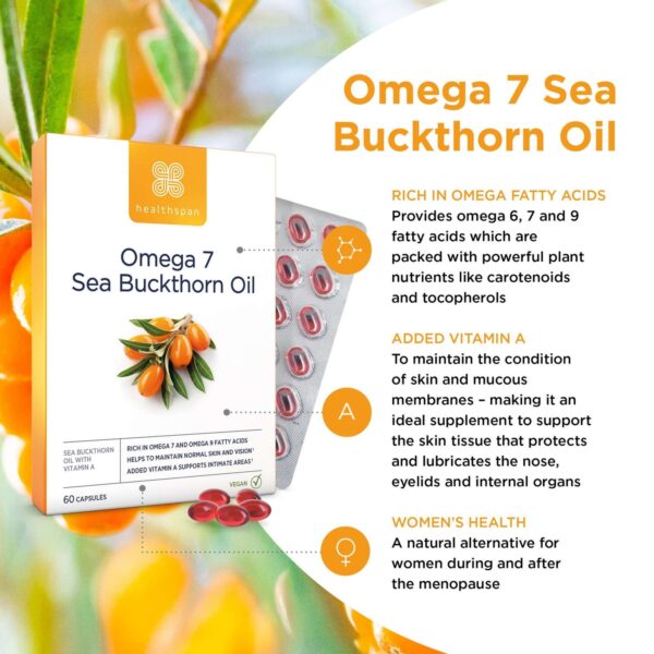 Healthspan Vitamins & Supplements Omega 7 Sea Buckthorn Oil Capsules x 60 — изображение 4