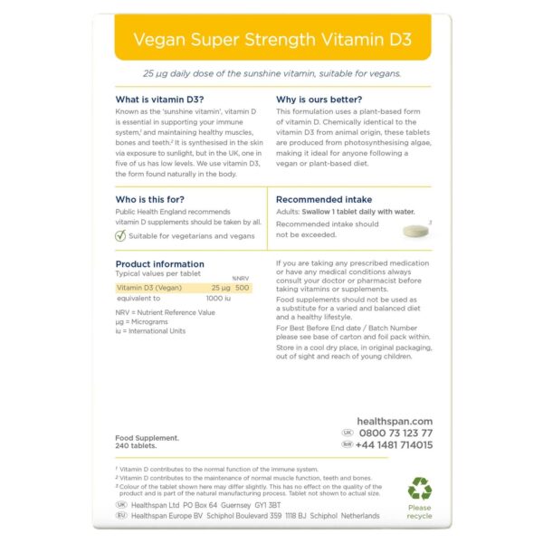 Healthspan Vitamin D Super Strength Vitamin D3 Tablets x 240 — изображение 2