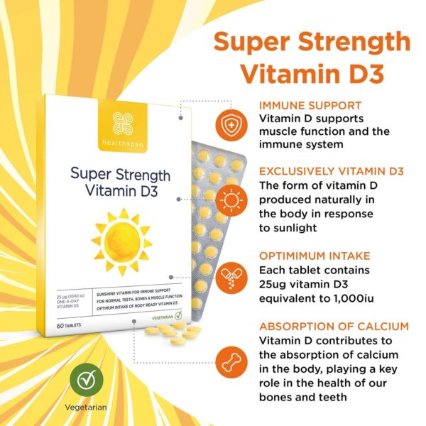 Healthspan Vitamin D Super Strength Vitamin D3 Tablets x 60 - Image 3