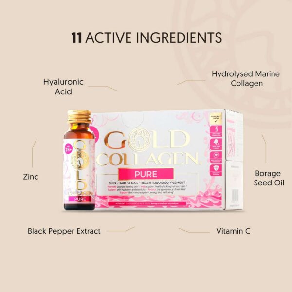 Gold Collagen Liquid Supplement Pure Skin, Hair & Nail Health Liquid Supplement For 25+ 10 x 50ml — изображение 2