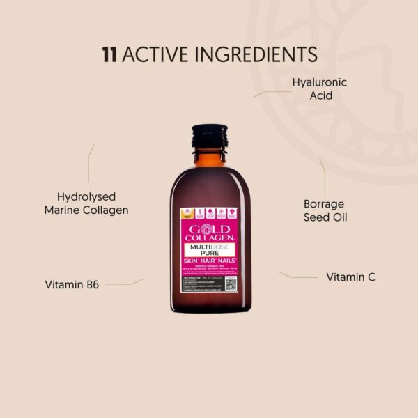 Gold Collagen Liquid Supplement Multidose Pure Skin, Hair & Nails Liquid Supplement 20 x 15ml — изображение 2