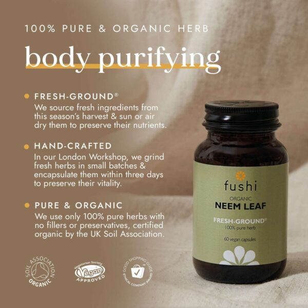 Fushi Single Herb Supplements Organic Neem Leaf x 60 Capsules — изображение 2